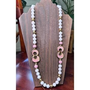 Vintage Napier 1960s White and Pink Enamel Bead Necklace.